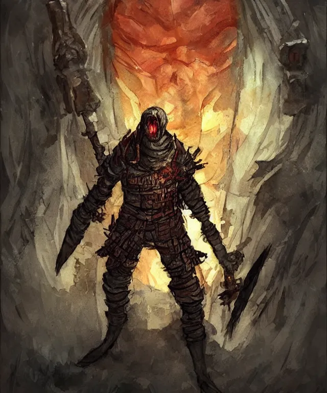 Prompt: a oil / watercolor painting full body character portrait of a murder mutant in the style of dark souls in the style of darkest dungeon trending on artstation deviantart pinterest detailed realistic hd 8 k high resolution