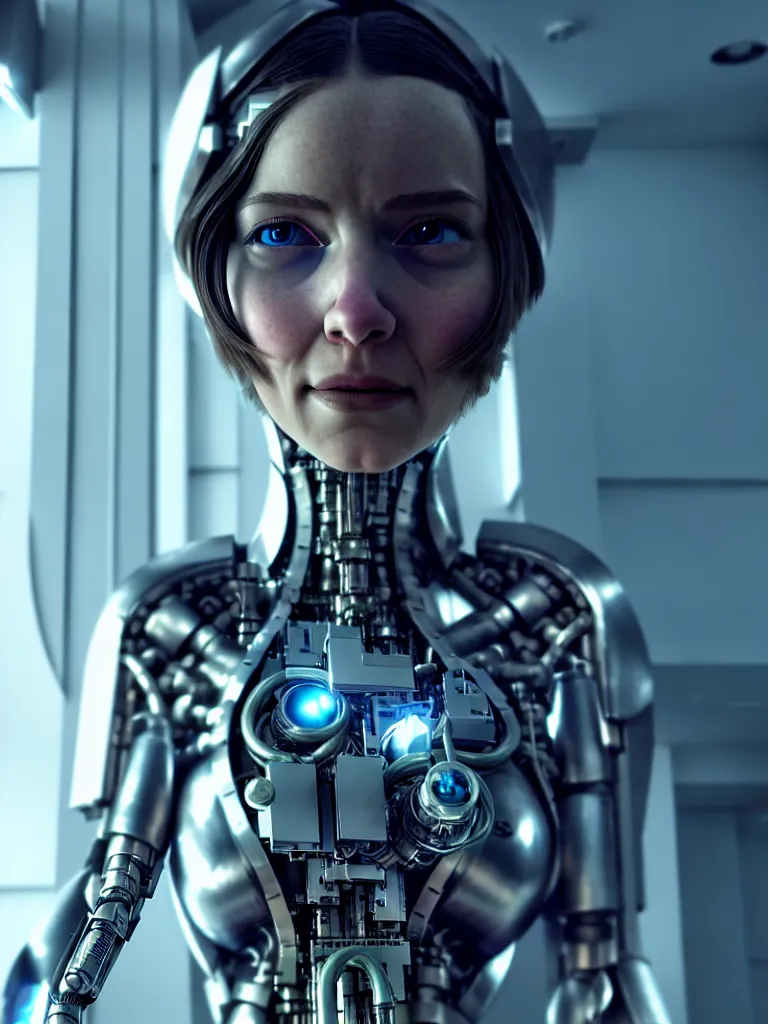 Image similar to film still of a mechanical woman in a marvel movie, science fiction industrial hard science concept art, 8K render octane high definition cgsociety, photorealistic, unreal engine 5