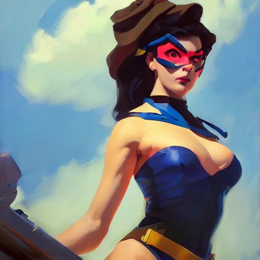 Image similar to greg manchess portrait painting of abigale shapiro as overwatch character, medium shot, asymmetrical, profile picture, organic painting, sunny day, matte painting, bold shapes, hard edges, street art, trending on artstation, by huang guangjian and gil elvgren and sachin teng