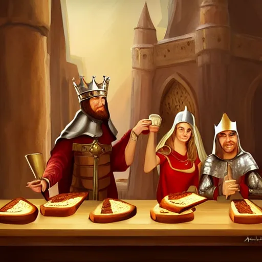 Image similar to medieval toast with king, queen and guests, artstation, fantasy