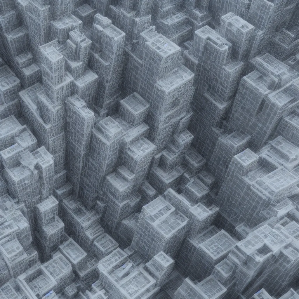 Image similar to impossible 3 d fractal building, octane render