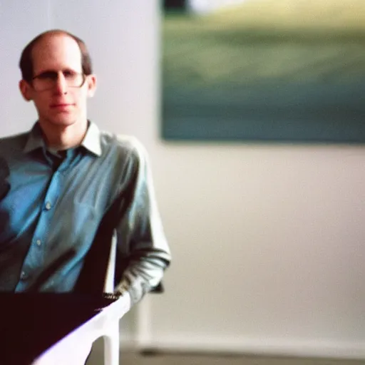 Image similar to color 35mm film still of Nick Bostrom, figure portrait