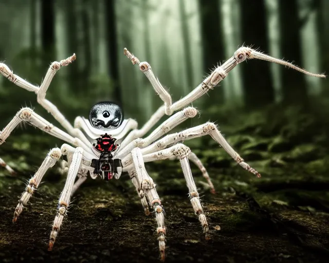 Image similar to photo of a white cyborg spider with biomechanical body in the forest. cyberpunk horror style. highly detailed 8 k. intricate. nikon d 8 5 0 5 5 mm. award winning photography.