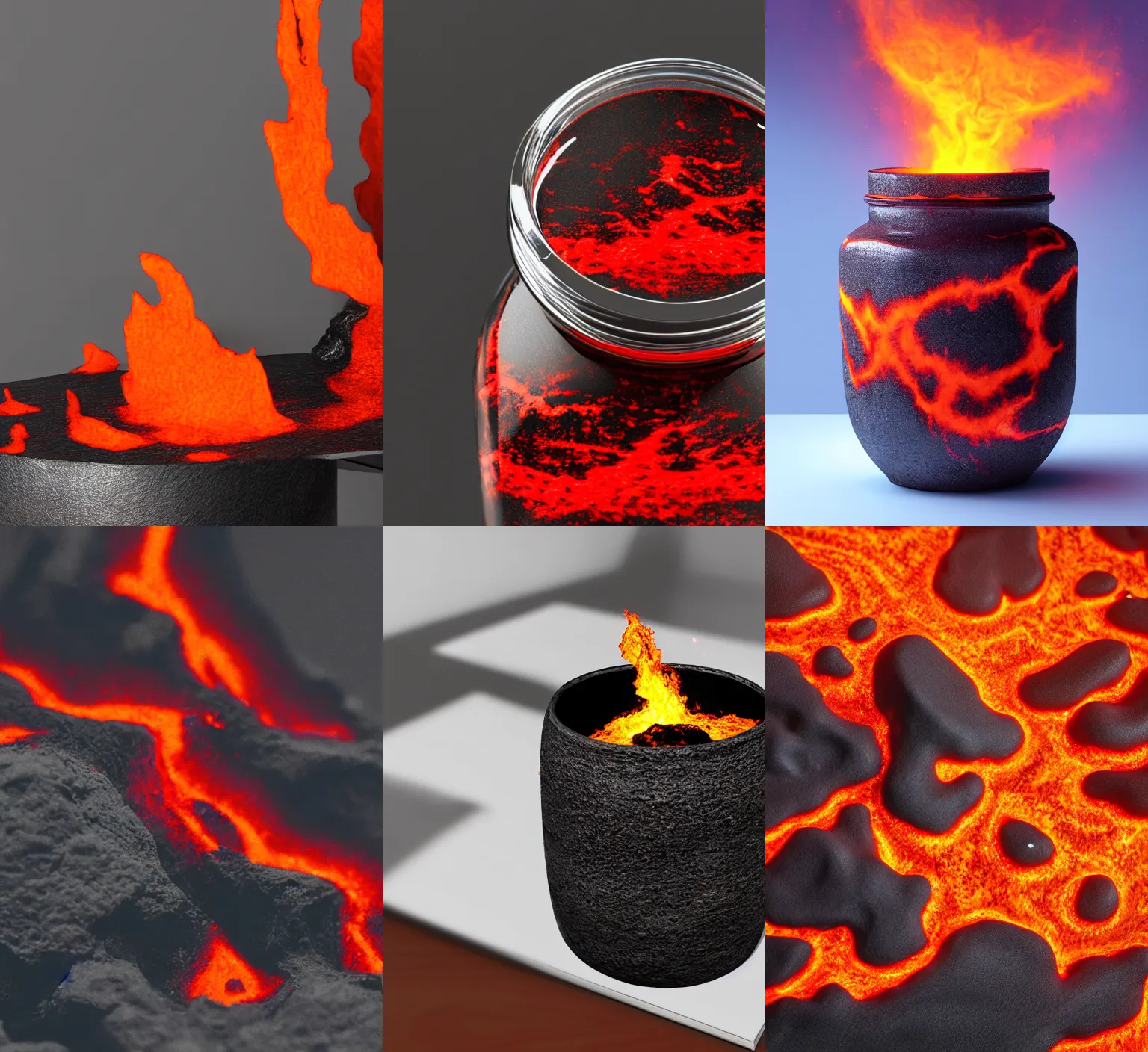 Prompt: A jar full of photorealistic lava on a desk at home, 4k