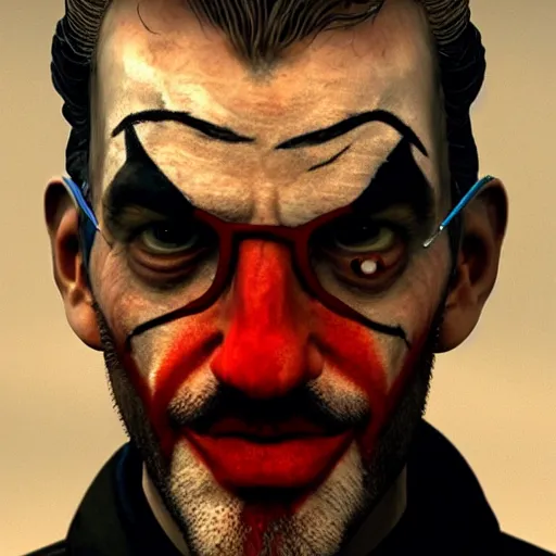 Image similar to cinematic shot of gordon freeman with joker face paint, 8 k, very detailed, half - life 2, very intricate,