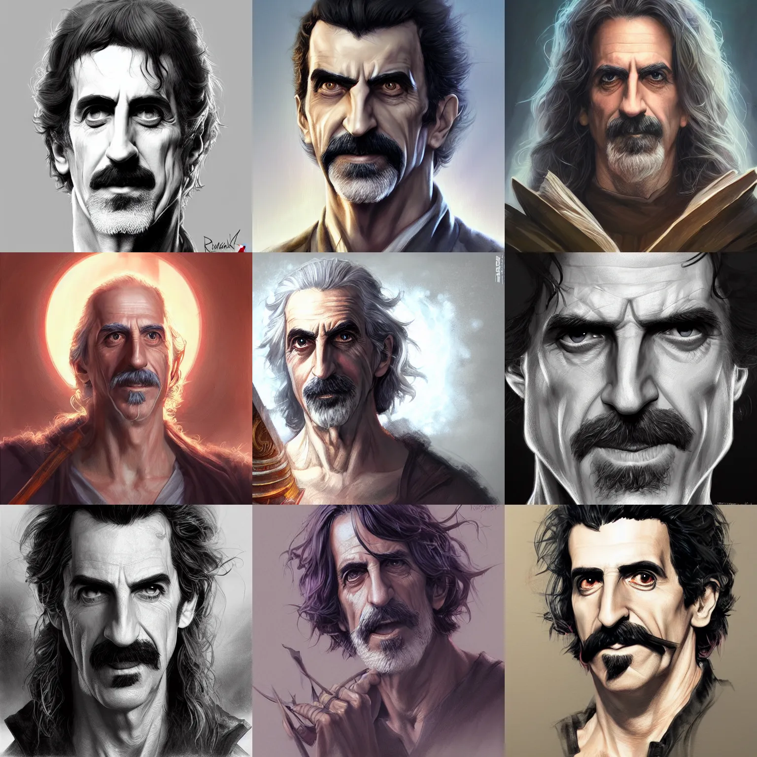 Prompt: male wizard, frank zappa, art by artgerm and greg rutkowski and magali villeneuve, d & d, fantasy, highly detailed, headshot, digital painting, trending on artstation, concept art, sharp focus, illustration