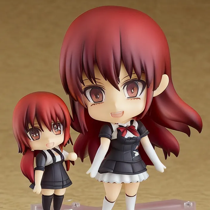 Image similar to an anime nendoroid of a lovely red - hair girl wearing roses, figurine, detailed product photo