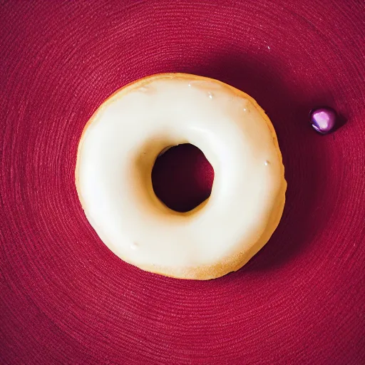 Image similar to Perfectly circular donut!!!!! in the style of a cherry!!!!!!, trending on artstation, 4k, 8k, professional photography, overhead shot, 35mm lens