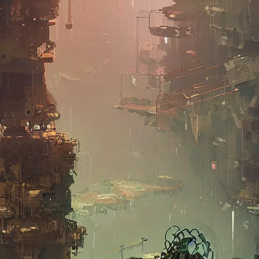 Prompt: overgrown dystopian mechanical cave system, by Ismail Inceoglu, detailed, pixelated, mechanical, complicated, dystopia, 4K