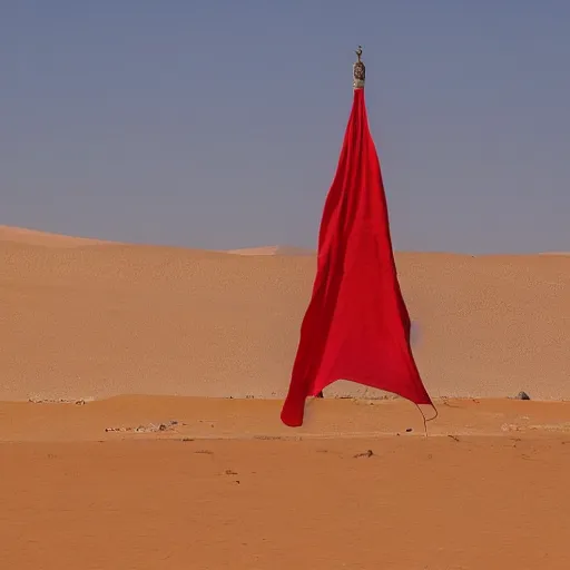 Prompt: a big moroccan flag in the sahara