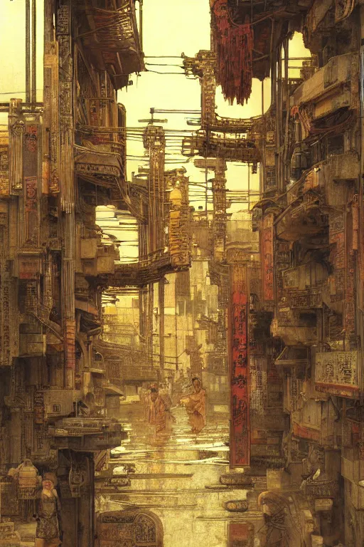 Prompt: cyberpunk ancient japanese city, orientalist intricate portrait by john william waterhouse and edwin longsden long and theodore ralli and nasreddine dinet, hyper realism, dramatic lighting