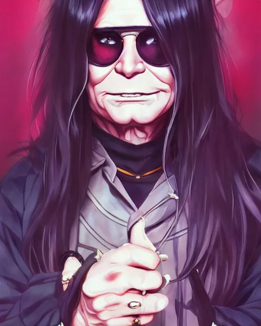 Image similar to anime portrait of Ozzy Osbourne as an anime man by Stanley Artgerm Lau, WLOP, Rossdraws, James Jean, Andrei Riabovitchev, Marc Simonetti, and Sakimichan, trending on artstation