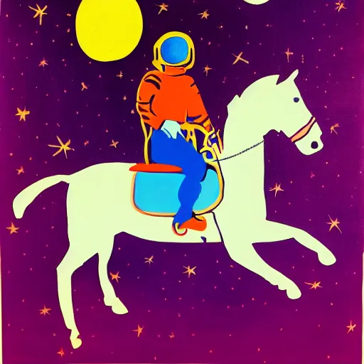 Prompt: andy warhol painting of an astronaut riding a horse in space