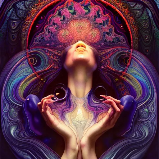 Image similar to An extremely psychedelic liquid marble ultra light, surreal, dramatic lighting, magic mushrooms, psilocybin, LSD, face, detailed, intricate, elegant, lithe, highly detailed, digital painting, artstation, concept art, smooth, sharp focus, illustration, art by Krenz Cushart and Artem Demura and alphonse mucha