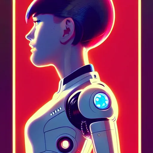 Image similar to side portrait scifi cyborg girl with robotic parts and spacesuit | | head only in center of image, audrey plaza, fine detail!! anime!! realistic shaded lighting!! poster by ilya kuvshinov katsuhiro otomo ghost - in - the - shell, magali villeneuve, artgerm, jeremy lipkin and michael garmash and rob rey