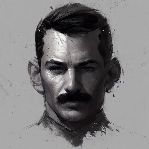 Image similar to portrait of a man by greg rutkowski, british features, short black hair in military style, moustache, tall, star wars expanded, universe, he is about 5 0 years old, wearing imperial captain uniform, artstation hq