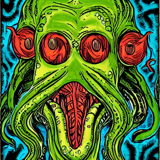 Image similar to cthulhu in the style of junji ito