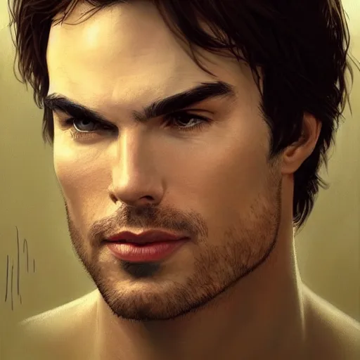 Prompt: portrait of ian somerhalder, wide angle, intricate, wild, highly detailed, digital painting, artstation, concept art, smooth, sharp focus, illustration, art by artgerm and greg rutkowski and alphonse mucha - W 768