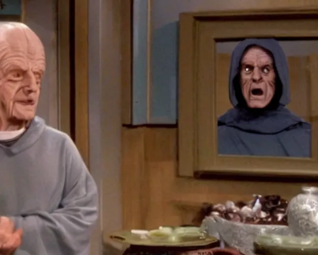 Prompt: a still image of emperor palpatine in a 9 0 s sitcom