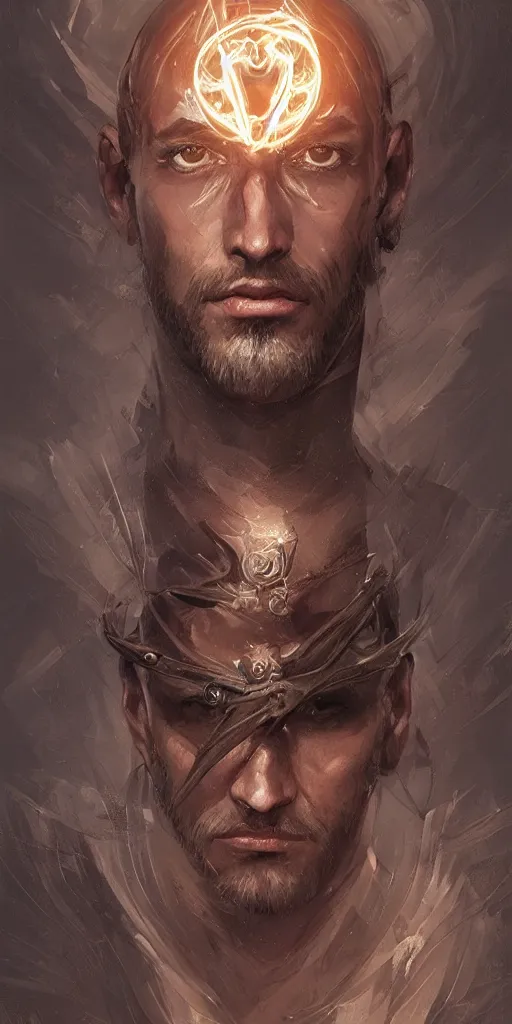 Prompt: portrait of a handsome young wizard olive skin, buzzed short dark hair, beautiful bone structure, symmetrical facial features, casting an evil spell, a floating glowing spellbook, , intricate, elegant, digital painting, concept art, smooth, sharp focus, illustration, from Metal Gear, by Ruan Jia and Mandy Jurgens and Artgerm and William-Adolphe Bouguereau