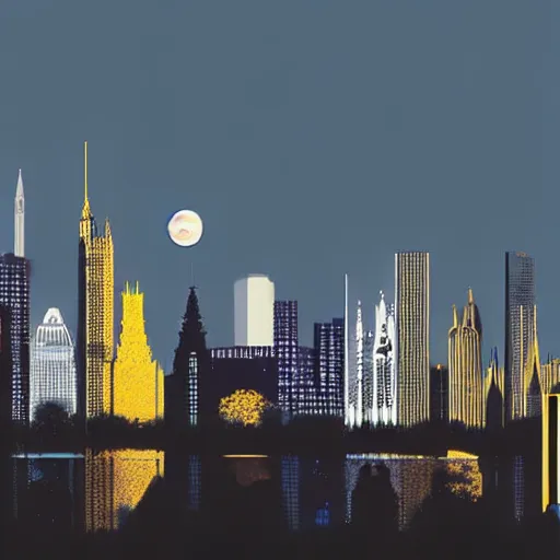 Image similar to a multilunar skyline view with ten different sizes and separate moons