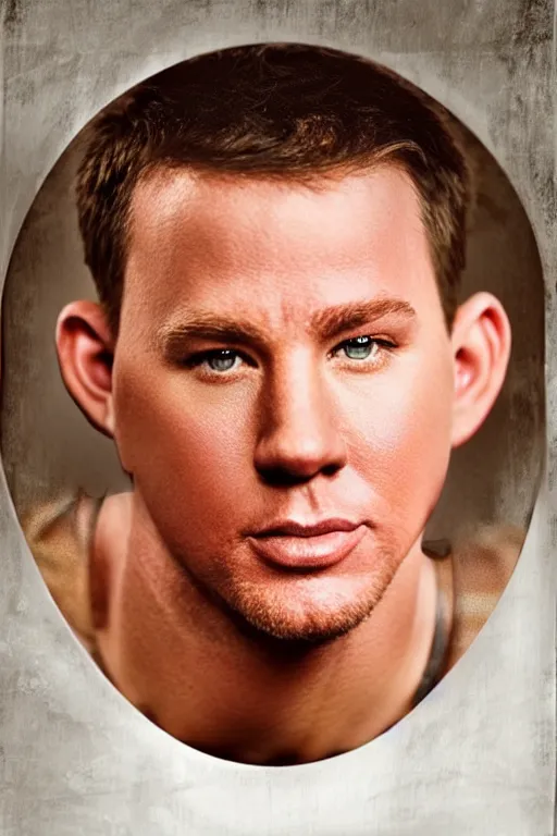 Prompt: a big tater tot on a plate with channing tatum face, channing tatum made out of tater tot, photo