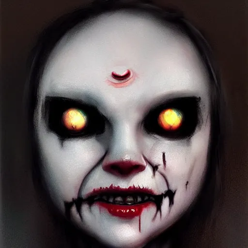 Prompt: Facial portrait. horrorversion version of Hello_Kitty!!, looking at the camera, slight evil smile. fear inspiring mood, intimidating, extremely detailed painting. by Greg Rutkowski and by Henry Justice Ford and by Steve Henderson.