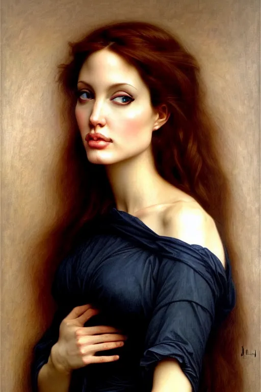 Image similar to angeline jolie, painting by rossetti bouguereau, detailed art, artstation