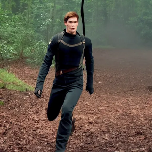 Image similar to Live Action Still of Jerma in The Hunger Games, real life, hyperrealistic, ultra realistic, realistic, highly detailed, epic, HD quality, 8k resolution, body and headshot, film still