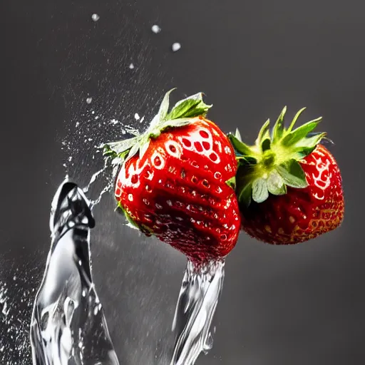 Image similar to a close up photo of milk pouring over a strawberry, macro, highly detailed,