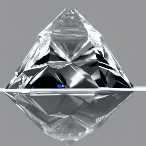 Image similar to A studio photo of a diamond in the shape of a perfect pyramid, realistic, ultra high detail, 8k, studio lighting.