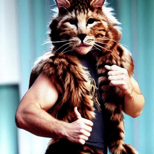 Image similar to 📷 john partridge playing rum tum tugger, spike collar, fluffy neck, cats the musical 🎶, 1 9 9 8 version, professional cat - like makeup, stunning choreography and lighting