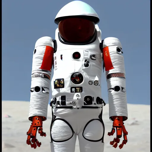 Prompt: photo of robotic spacesuit mechanical design high-tech, mars exploration, futuristic, unreal engine, photorealistic, detailed, bionic W 1024