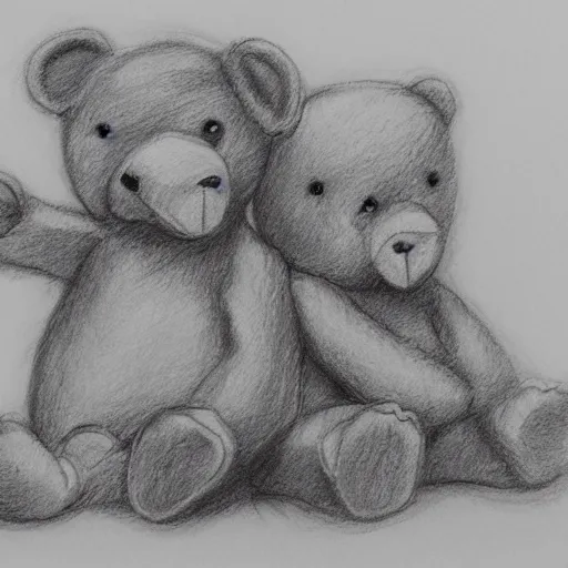 Prompt: teddy bears picnic in the style of carol lawson pencil sketch,