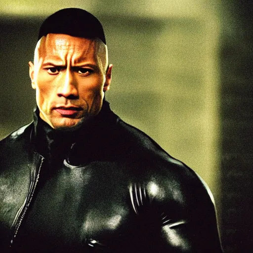 Image similar to dwayne the rock johnson as neo from the matrix