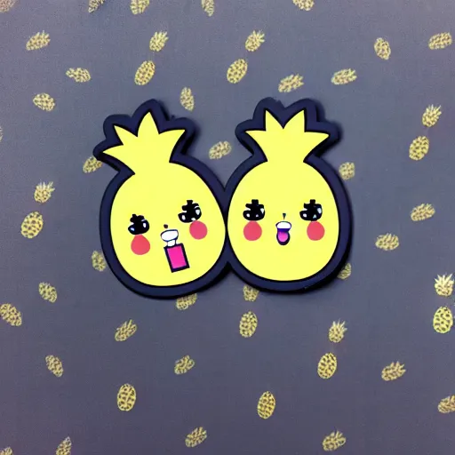 Prompt: die cut sticker of anime chibi kawaii cute two pineapples