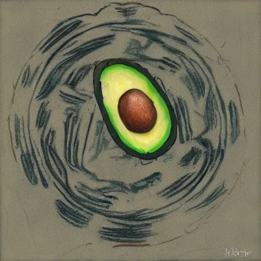 Image similar to avocado being stolen, parietal art style, cave painting, petroglyph inside a cavern