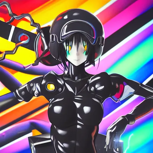 Image similar to : extremely beautiful photo of a black marble statue of an anime girl with colorful skateboard logos and helmet with closed visor, colorful hyperbolic background, fine art, neon genesis evangelion, virgil abloh, offwhite, denoise, highly detailed, 8 k, hyperreal