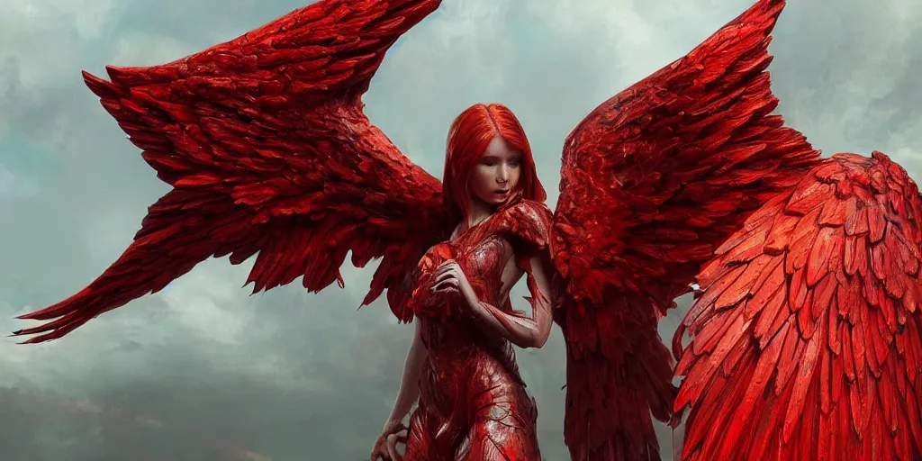 Image similar to ultra realistic, beautiful winged angel kissing gorgeous red devil, angel& devil, epic battle, sci-fi, fantasy, mythical, intricate, elegant, highly detailed, digital painting, octane render, substance painter, zbrush, artstation, concept art, smooth, sharp focus, eerie, illustration, 8k, HD, art by artgerm and greg rutkowski and raphael