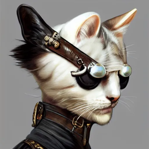 Image similar to portrait, male humanoid cat, eye patch on one eye, black fur, pirate, doctor, pirate clothes, d & d, fantasy, intricate, elegant, highly detailed, digital painting, artstation, concept art, matte, sharp focus, illustration, art by artgerm and greg rutkowski and alphonse mucha