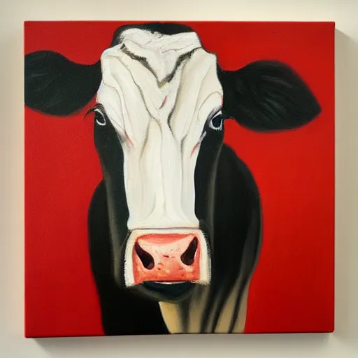Prompt: “cow in store oil on canvas”