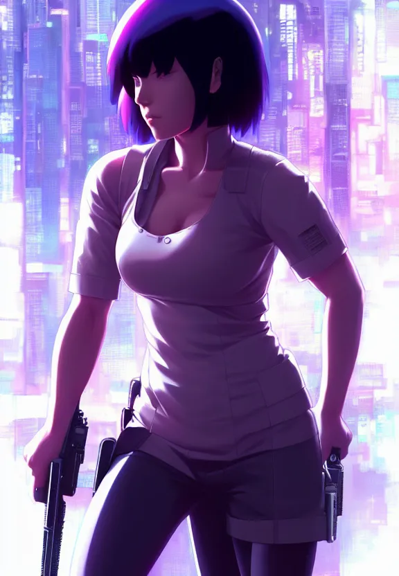 Image similar to a fullbody portrait of motoko kusanagi the major ghost in the shell : : stand alone complex, under repairs, maintenance : : by ilya kuvshinov, rossdraws, artgerm, sola digital arts, anti aliasing, raytracing : :