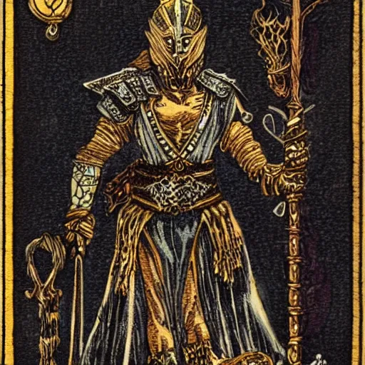 Prompt: tarot card of a fantasy warrior, intricate, detailed