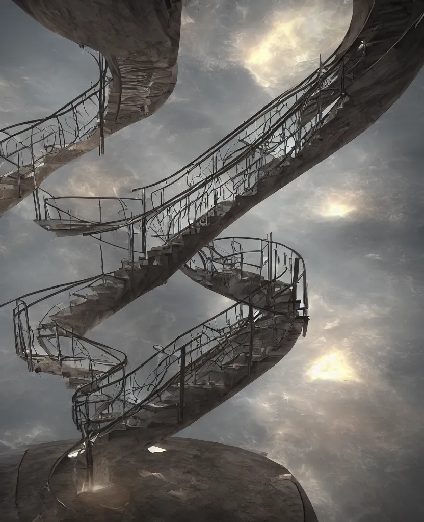 Image similar to staircase to the top of the troposphere, ultra realistic, 3 d render, artstation, unreal engine 5