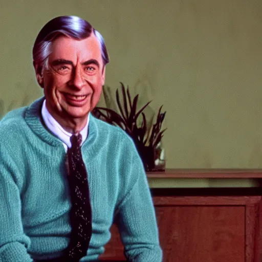 Image similar to Mr Rogers as a reptilian, he has a snake tongue, rendered in unreal engine