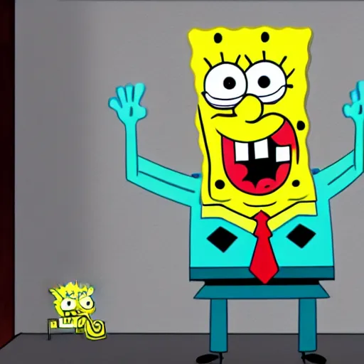 Image similar to spongebob in real life becoming president of the united states, hyper realistic,