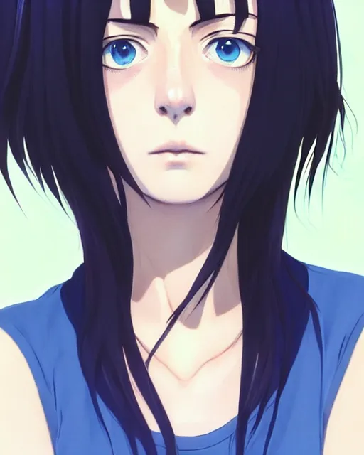 Image similar to portrait Anime kaya scodelario, skins, cute-fine-face, black-hair, blue eyes, pretty face, realistically shaded, Perfect face, fine details. Anime. skins, realistic shaded lighting by Ilya Kuvshinov, katsuhiro otomo, ghost-in-the-shell, magali villeneuve, artgerm, rutkowski, WLOP Jeremy Lipkin, Giuseppe Dangelico Pino, Michael Garmash, Rob Rey