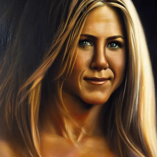 Prompt: the portrait of jennifer aniston as a bikini warrior by roberto ferri, fantasy, witcher, very detailed oil painting, masterpiece, 8 k