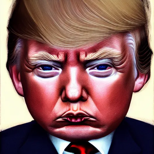 Prompt: portrait donald trump as a baby pouting with folded arms, fine art, award winning, desaturated, brown tones, intricate, elegant, sharp focus, cinematic lighting, digital painting, 8 k concept art, by michael hussar and greg manchess and brom and z. w. gu, 8 k