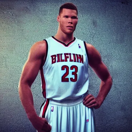 Image similar to “a realistic detailed photo of a guy who is an attractive humanoid who is half robot and half humanoid, who is a male android, basketball player Blake Griffin, shiny skin, posing like a statue, blank stare”